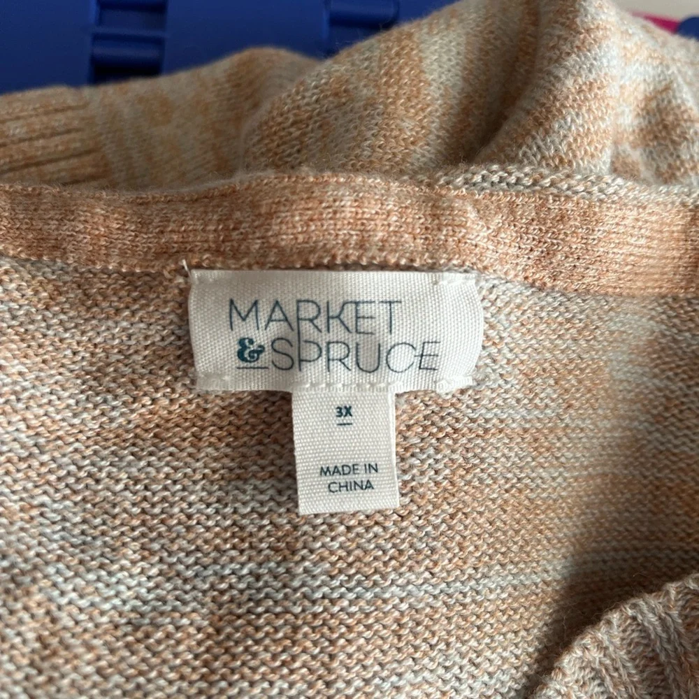 Market & Spruce Beige Cable Knit V-Neck Sweater